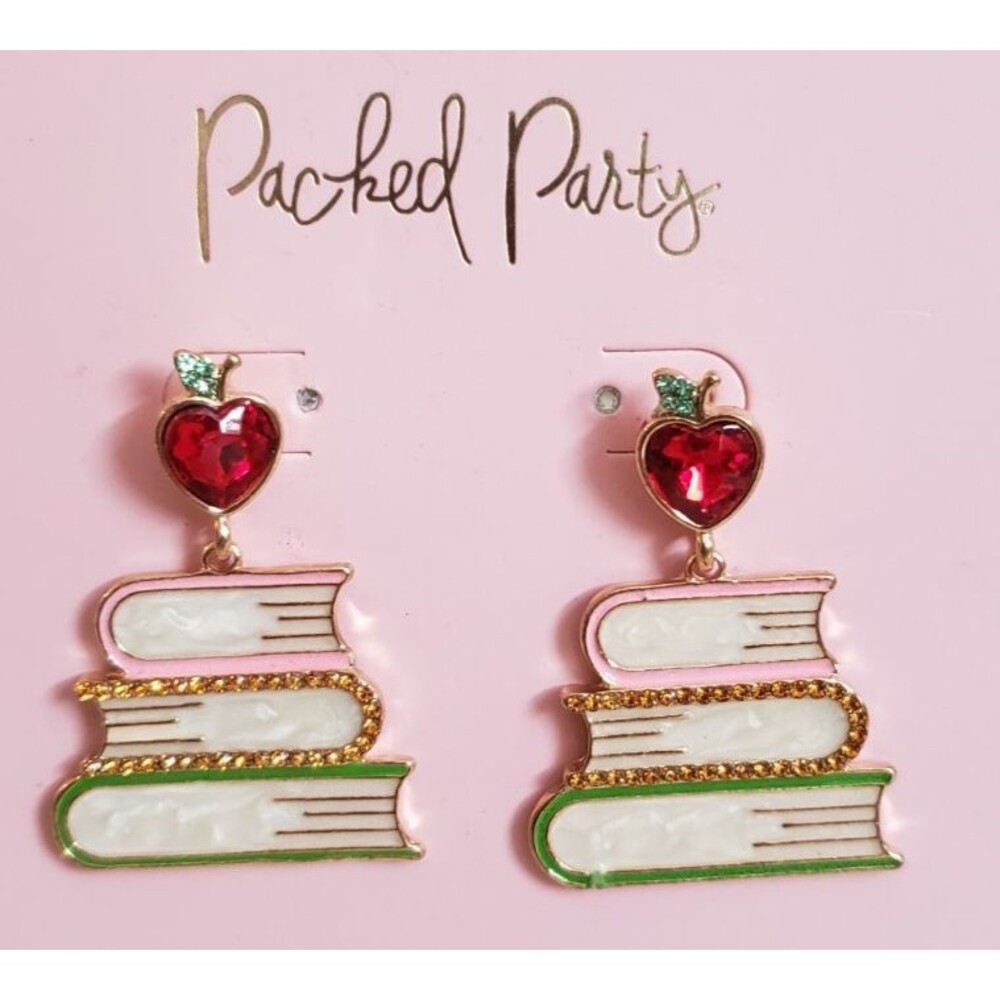 Teacher's Gift - "Packed Party" Stack of Books with Sparkling Apple on Top - New